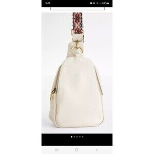 Moda Luxe Ivory Crossbody Sling with Patterned Webbing Strap